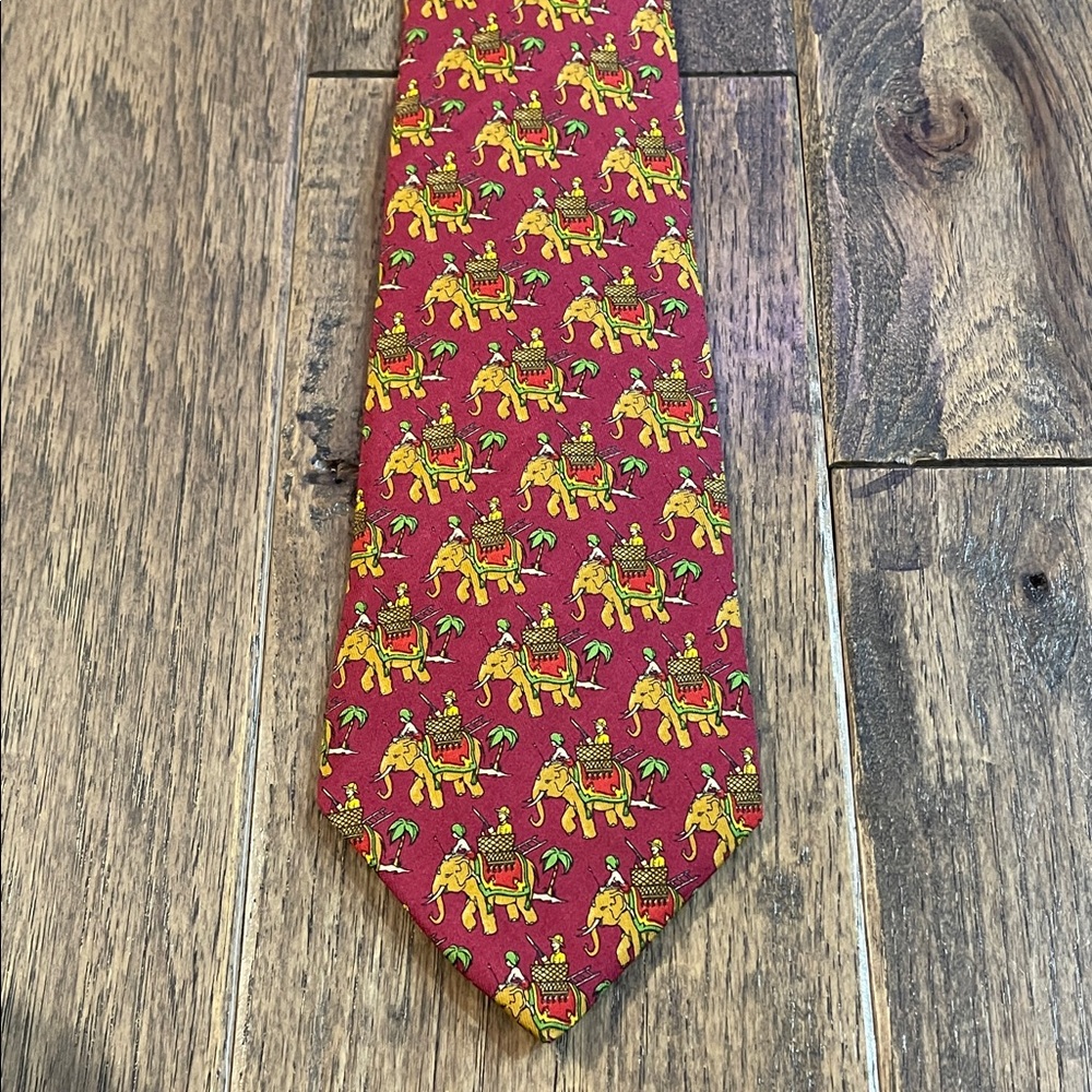 Salvatore Ferragamo Burgundy and Gold Elephant Tie